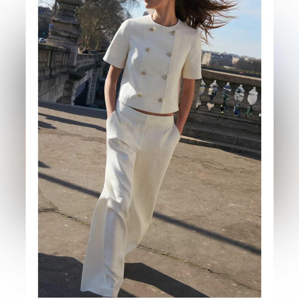 Zara set double breasted blazer and high waisted straight cut pants